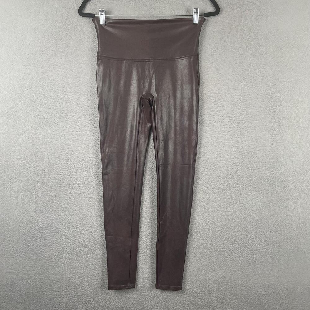 Spanx Faux Leather Leggings Womens Large Purple High Rise Shaping Ankle
